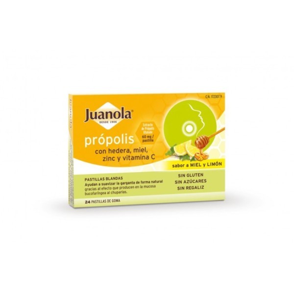 JUANOLA PROPOLIS HIEDRA MIEL Y LIMON 24 PASTILLAS BLANDAS