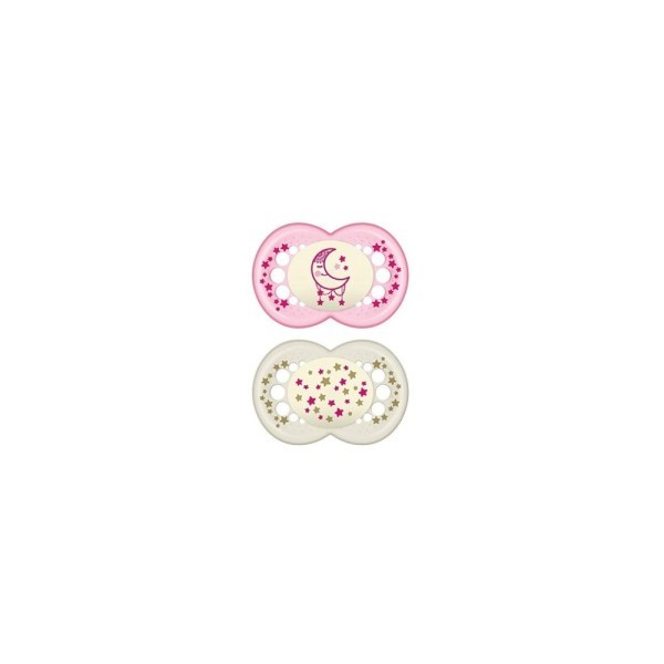 CHUPETE SILICONA MAM ORIGINAL NIGHT  6 M PACK DOBLE ROSA