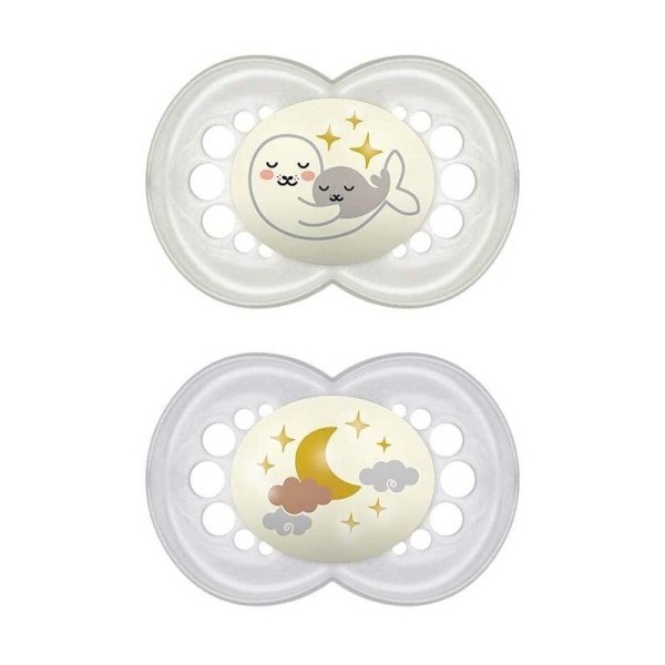 CHUPETE SILICONA MAM ORIGINAL NIGHT  6 M BLANCO
