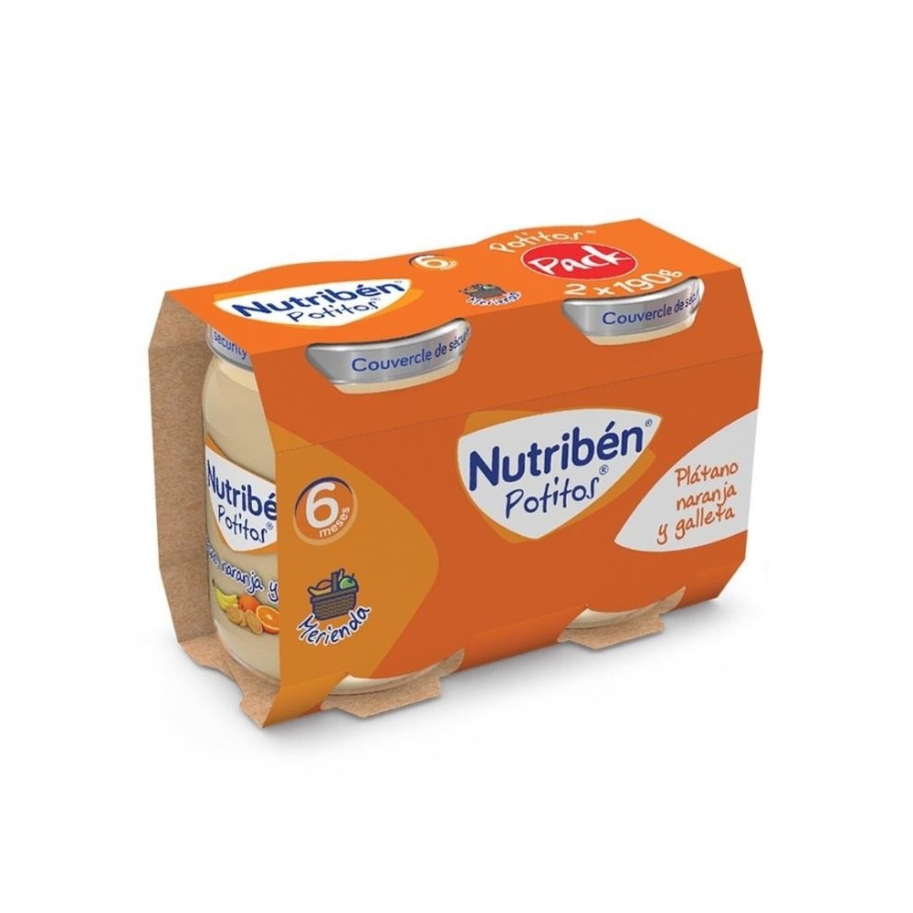 Nutribén Potito Plátano, Naranja y Galleta 2x190 g