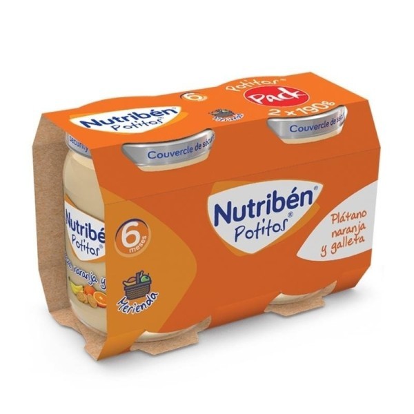 Nutribén Potito Plátano, Naranja y Galleta 2x190 g