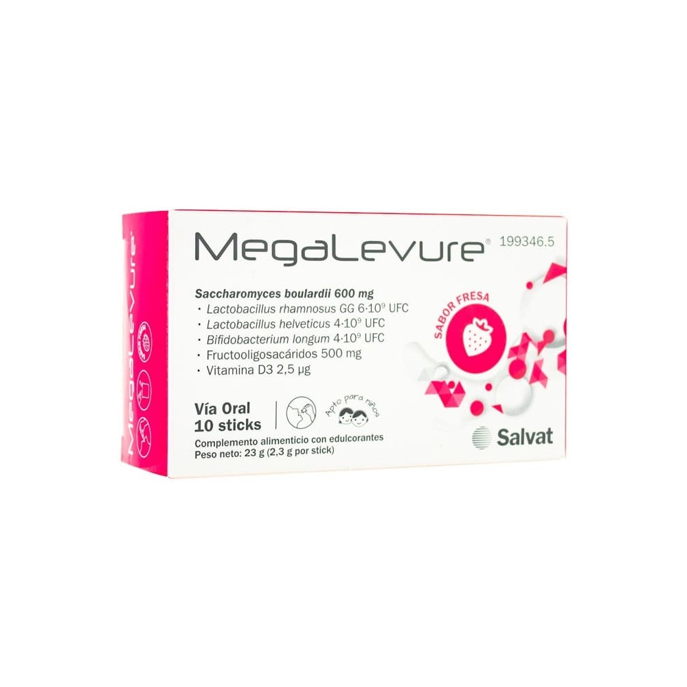 Megalevure Probiótico 10 Sticks Sabor Fresa