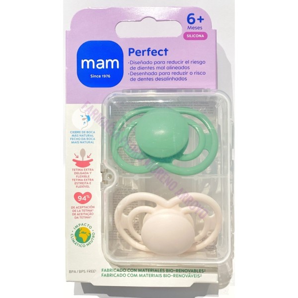 CHUPETE SILICONA FISIOLOGICO MAM PERFECT  6 MESES 2 UNIDADE