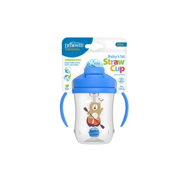 MI PRIMER VASO CON PAJITA DR BROWNS  6 MESES 1 UNIDAD 270 ML AZUL